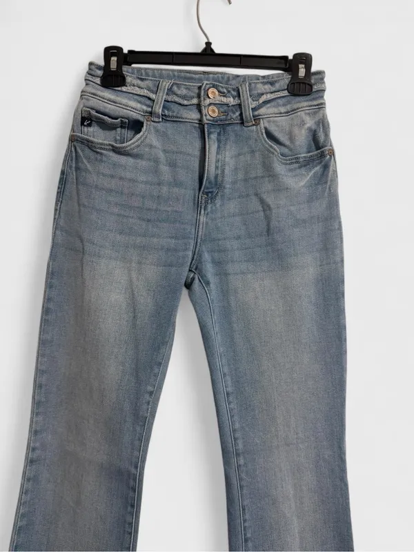 KanCan Faded Light Blue Flare Jeans with Frayed Hem - Image 2