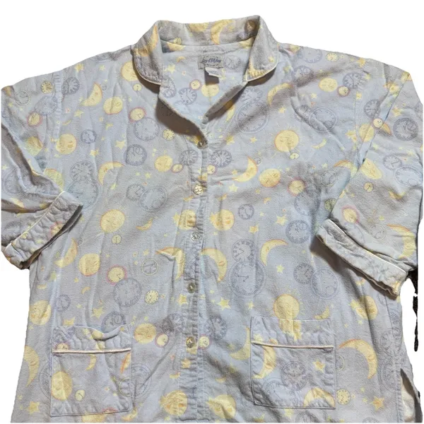 Lanz Of Salzburg Celestial Moon and Stars Flannel Pajama Set‎ Blue Large 2 Piece - Image 2