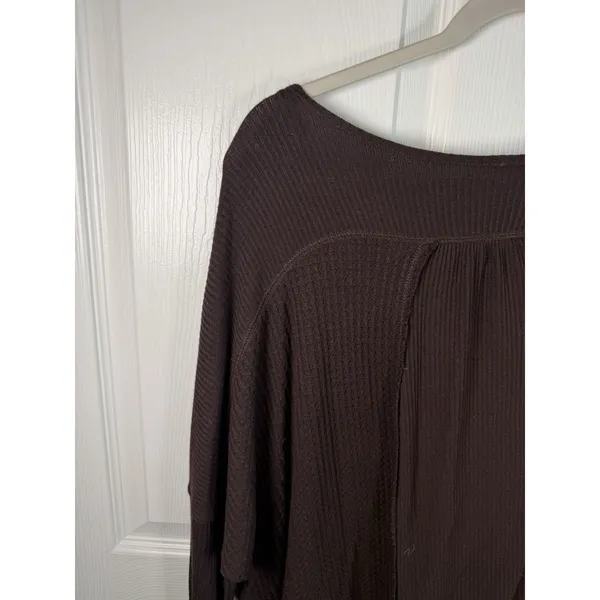 Free People Small Leo Henley Waffle Flow Tunic Brown Y2K Babydoll - Image 9