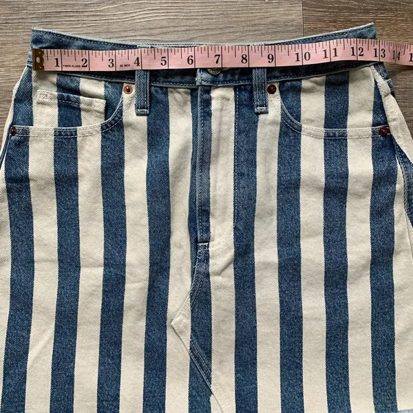 Abercrombie & Fitch Denim & White Striped Natural Rise Raw Hem Mini Skirt 26 2 - Image 4