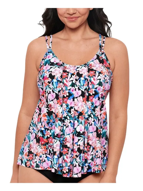 Swim Solutions Pleated Tankini Swim Top 806836 Black Multi 14 - Image 6