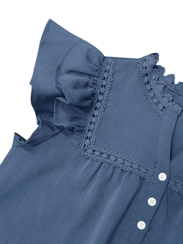 Blue Ruffle Sleeve Blouse - Image 4