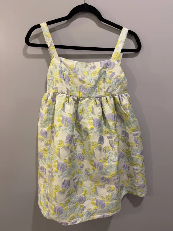 Storia Brocade Print Floral / Leaf Detail Ribbon Strap A-Line Babydoll Dress - Image 4