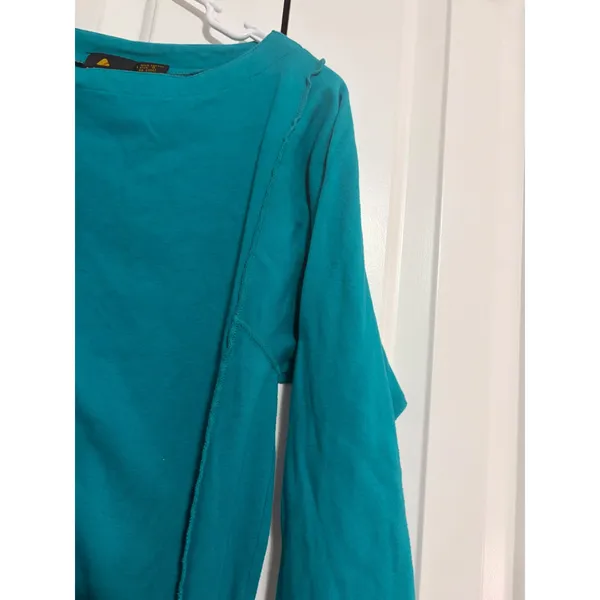 Lizsport Sweatshirt Vintage 90s Teal Exposed Seam Boat Neck‎ Small - Image 5