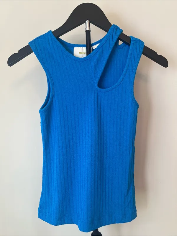 Maeve Anthropologie Blue Asymmetrical Ribbed Tank Top XS‎ NWT - Image 4