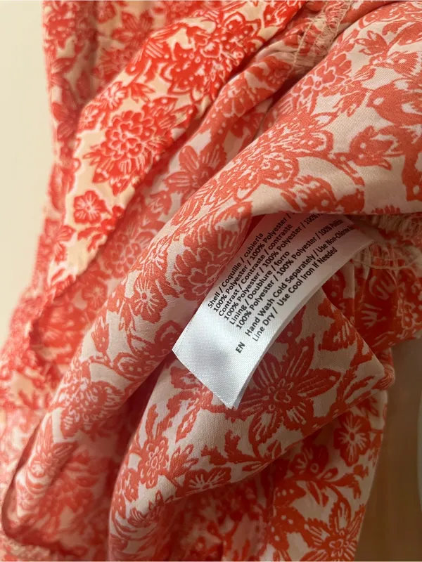 Red Cream Floral Wrap Mini Dress Small Tie Waist Beachy Resort Vacation Summer - Image 6