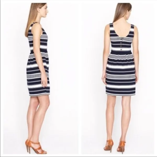 Jcrew Striped Nautical Villa Navy Blue White Tank Dress Button Back M - Image 4