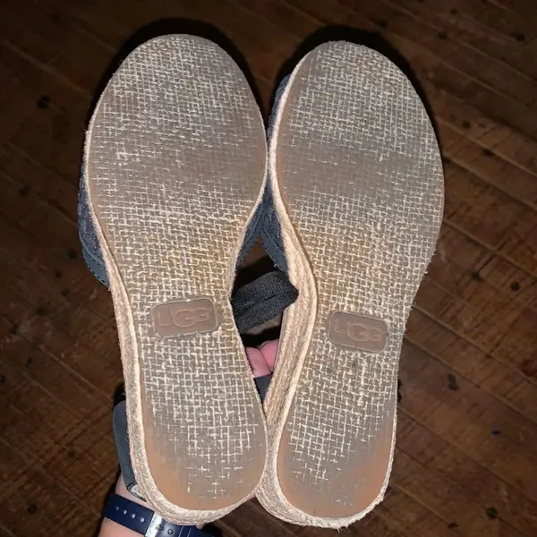 Uggs Delmer navy woven raffia strappy size 7 peep toe wedge sandals - Image 2
