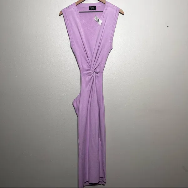 NEW Vici Women Midi Dress XL Lavender Purple Cutout Twist Open Back‎ Brunch Date - Image 3