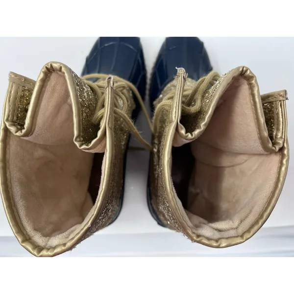 Sugar Skipper Gold Glitter Navy Waterproof Boots Plush Lining‎ Size 10M Scuffed - Image 6