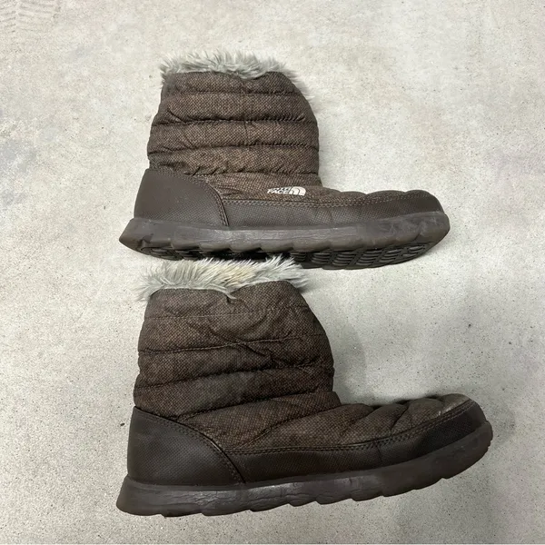 The North Face Thermoball Faux Fur Quilted Brown Pull On Winter Boots Size 10 - Image 4