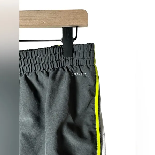 Nike Dri-FIT Tempo Running Shorts Gray‎ White Neon Trim Women’s Size M - Image 5