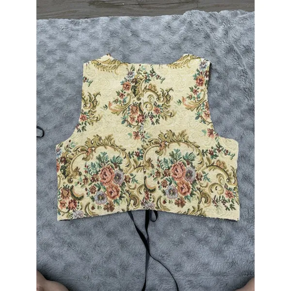 Source Unknown Ren Faire Reversible Tapestry Corset Vest Goblincore Cottagecore VTG Lace Up M - Image 17