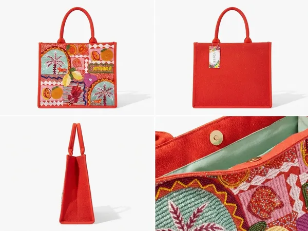 NWT Vibrant Beaded "Amore" Fruit & Lobster Theme Tote Bag - Image 3