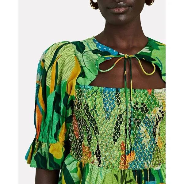 NEW!! FARM RIO Vintage Toucans Smocked‎ Peplum Top Blouse Tropical Small - Image 5