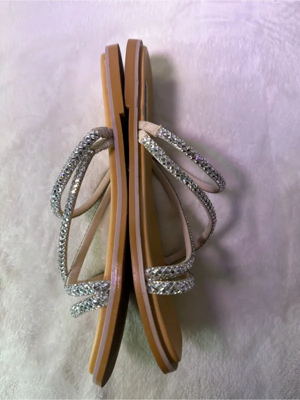 Steve Madden Silver Crystal Strappy Slide Sandals - Image 5