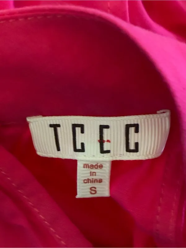 TCEC Tiered Halter Maxi Dress High Neck Sleeveless Hot Pink Small - Image 3
