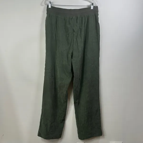 Denim & Co Olive Green Faux Suede Pull On Drawstring Pants Large High Rise L - Image 2