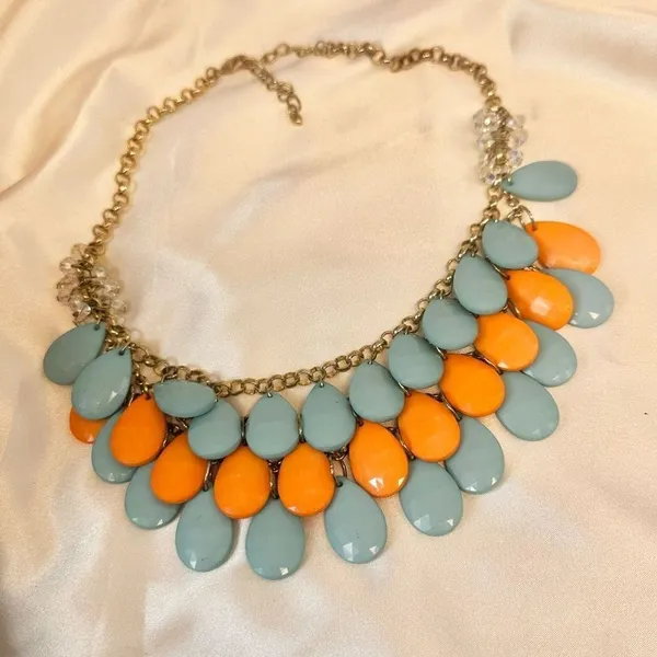 Orange and blue teardrop double strand statement necklace - Image 9