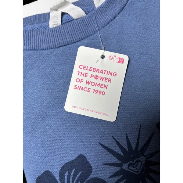 Roxy Blue Graphic Fleece Sweatshirt Women's S Coastal Surf Y2K Hibiscus - Image 10