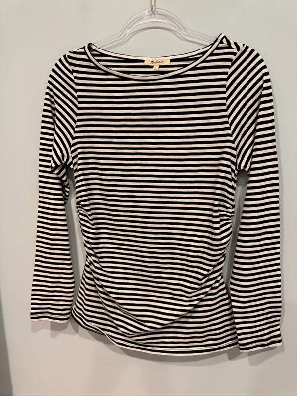 NWT Madewell Ruched Crewneck Long Sleeve Tee Soft Slub - Image 3