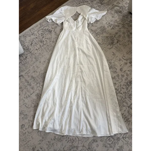 Lulus Elegant Confidence White Satin Flutter Sleeve Cutout Maxi Dress Size XS - Image 6
