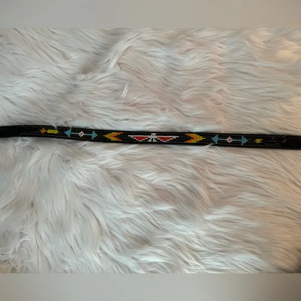 VintageThunderbird Beaded Circle Y Leather Belt Black - Image 3