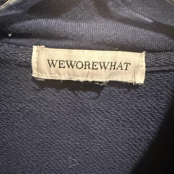 WE WORE WHAT Cropped‎ Terry Quarter Zip Pullover in Navy Blue Normcore - Image 5