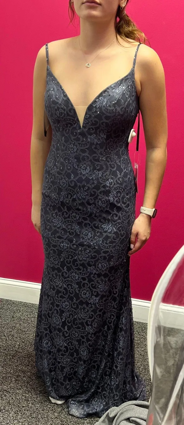 Grey Lace Prom Dress - Image 4