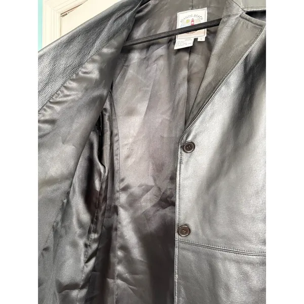 Atlantic Beach Black Leather Blazer‎ Jacket Button Front Women's Size Large - Image 4