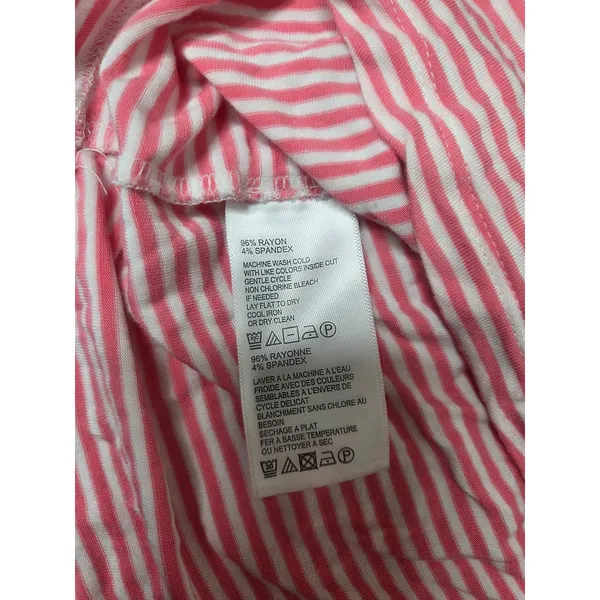Tommy Bahama Women’s Medium Pink White Stripe Short Sleeve Flowy Shirt - Image 5
