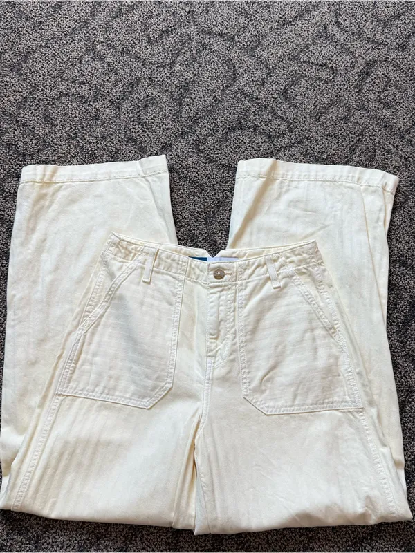 Old Navy High Rise Baggy Wide Leg Light Yellow Denim Pants 100% Cotton - Image 2