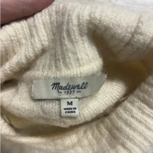 Madewell Snow Globe Bobble Turtleneck Sweater Medium Ivory Pom-Pom Wool Alpaca - Image 6