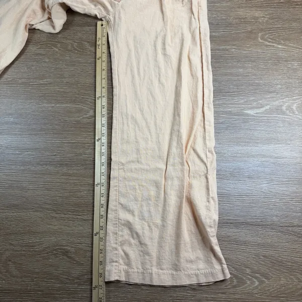 Abercrombie & Fitch Womens S Short Linen Blend Wide Leg Pants Peach High Rise - Image 12