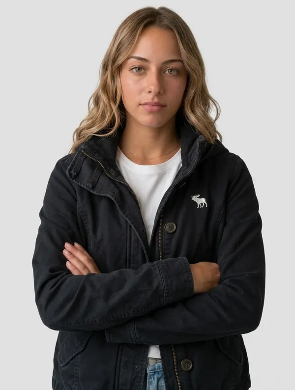 Abercrombie & Fitch Tom Boy Style Black Cotton Hooded Jacket/ Coat - Image 2