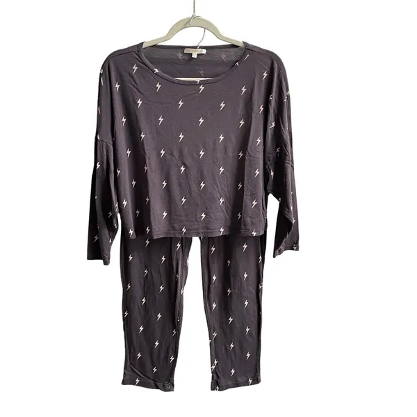 Z Supply Pajama Lounge Set Womens XS Grey Lightning Bolt Cotton Modal 2pc Jogger - Image 3