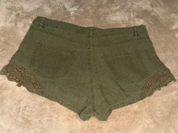 Love Tree Olive Green Embroidered Denim Shorts - Image 3