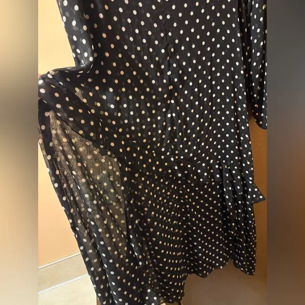 Anthropologie Maeve Sirena Polka Dot Ruffled Tunic Midi Dress in Black & White - Image 9