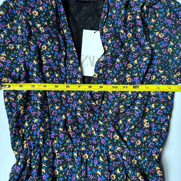 Zara Mini‎ Dress | Boho Floral Print | Women’s XS | Shoulder Pads | Long Sleeve - Image 7