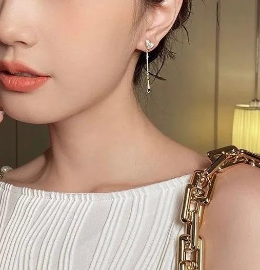 Love Heart Tassel Chain Dangle Drop Earrings for Women - Image 6