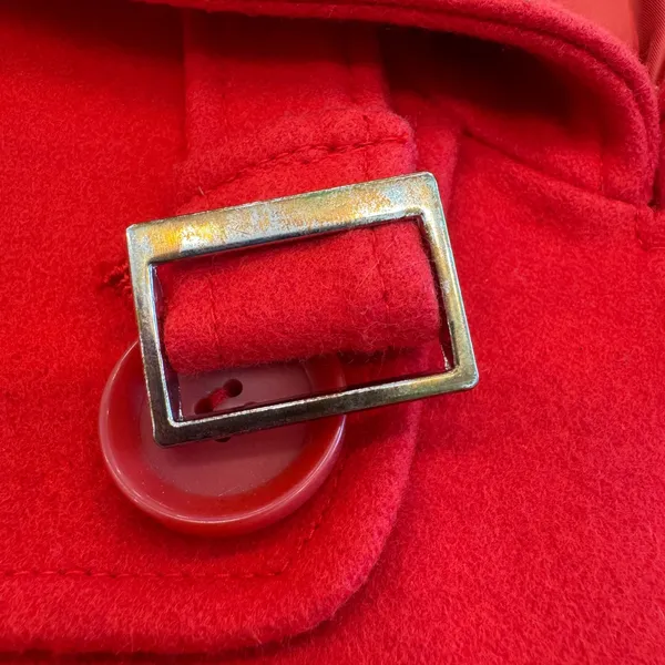 Red Wool Blend‎ Belted Peacoat Jacket with Wide Collar and Oversized Buttons S - Image 7