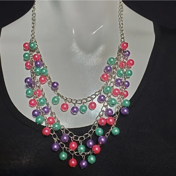 Paparazzi Chicly Classic Pink, Purple, & Green Multilayer Necklace - Image 3