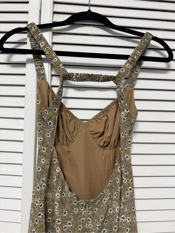 Floral Slip Mini Dress in Olive Sz small - Image 7