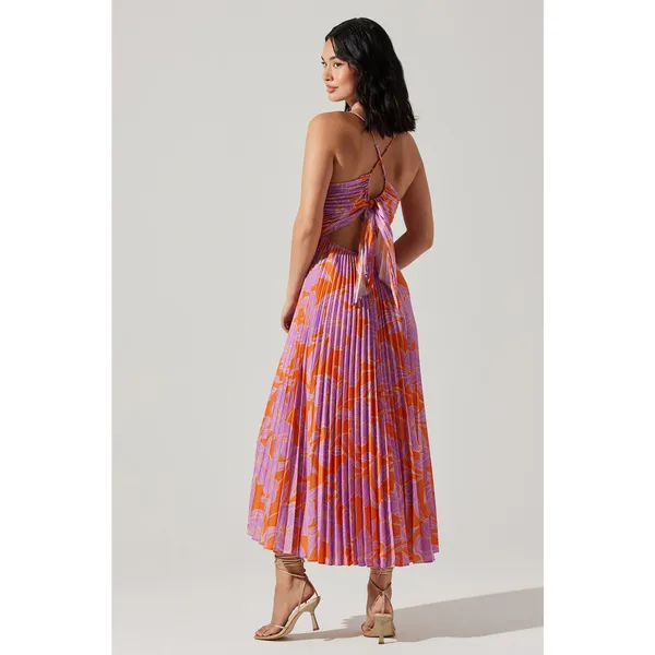 Astr the Label Blythe Floral Plisse Midi Dress Orange Purple Flower Women Medium - Image 2