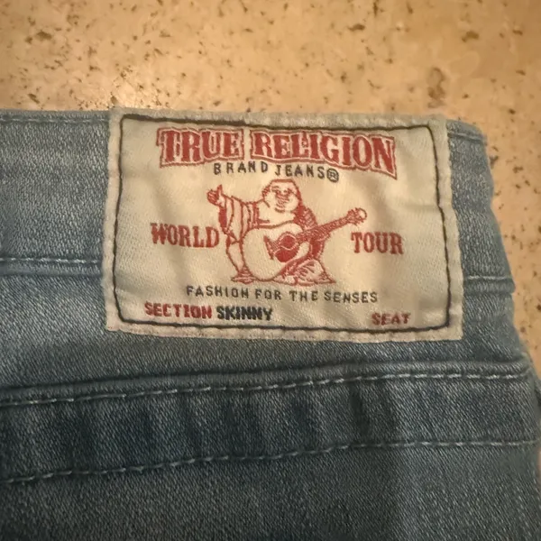 vintage True Religion Blue SkinnyJeans 28 lowrise ankle skny string crystal - Image 3
