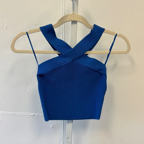 Babaton Sculpt Knit Criss Cross Tank Top Royal Blue Size S 77075 Monochrome - Image 3