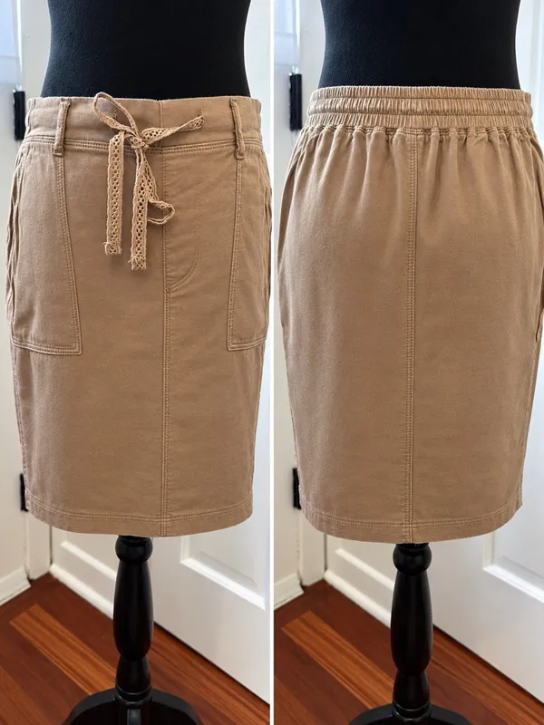Tribal Brand Coffee Brown Pull on Skirt Crochet Drawstring Pockets Size Medium - Image 2