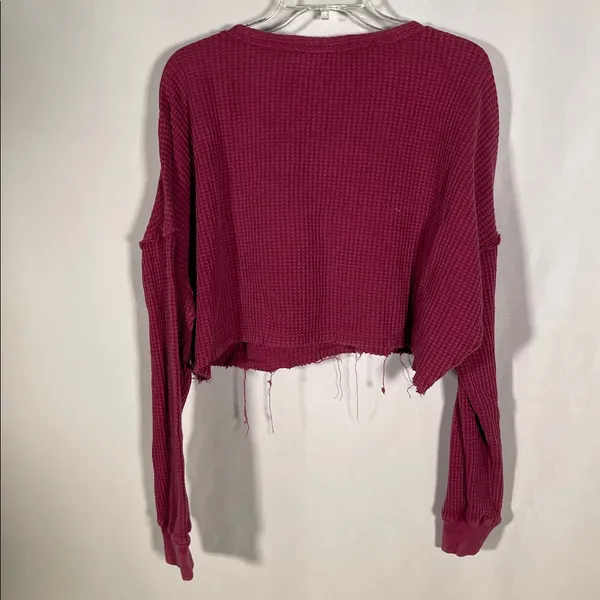 Altard State Womens Waffle Cropped Thermal Top Shirt Red Xs Oversized - Image 5