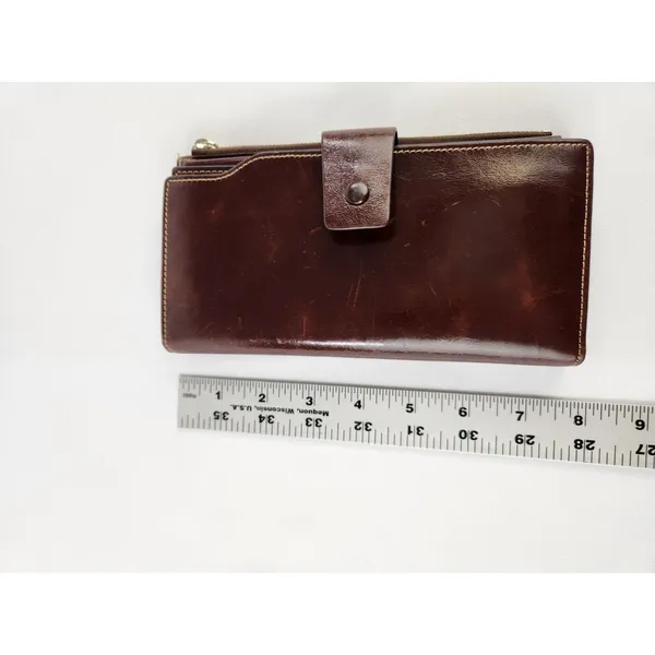 Twenty Card Slots ID Leather Brown Full Size‎ Wallet Coins Money Zipper Holder - Image 6