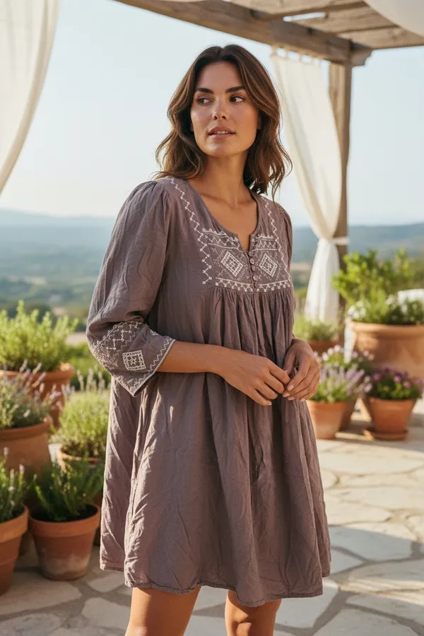 Monoreno Women's Large Brown Southwestern Embroidered Peasant Boho Tunic Top - Image 3